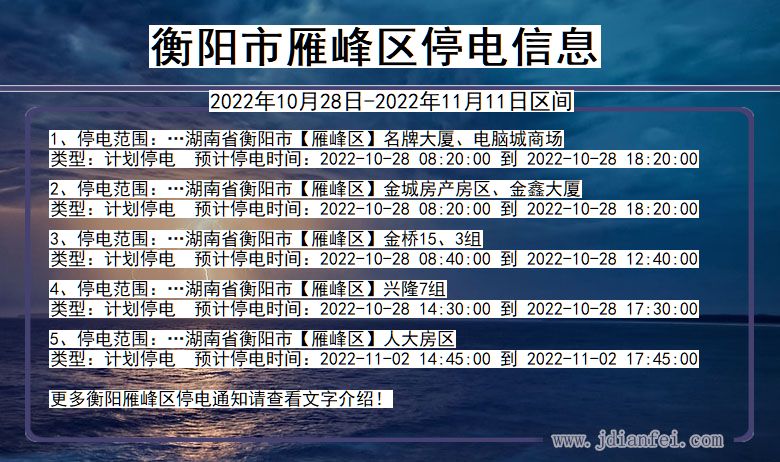 湖南省衡阳雁峰停电通知