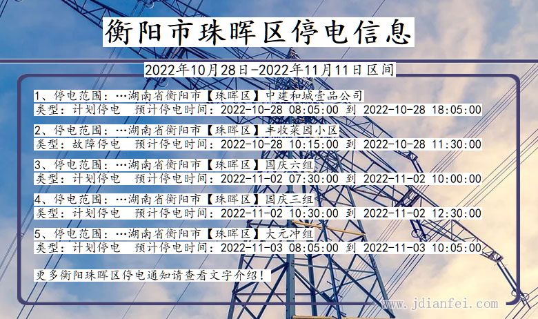 湖南省衡阳珠晖停电通知