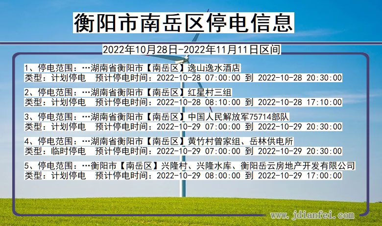 湖南省衡阳南岳停电通知