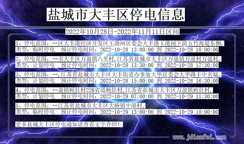 江苏省盐城大丰停电通知