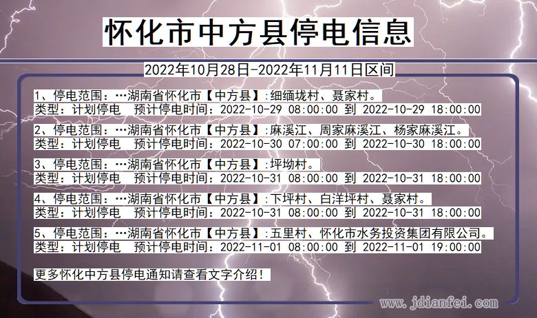 湖南省怀化中方停电通知