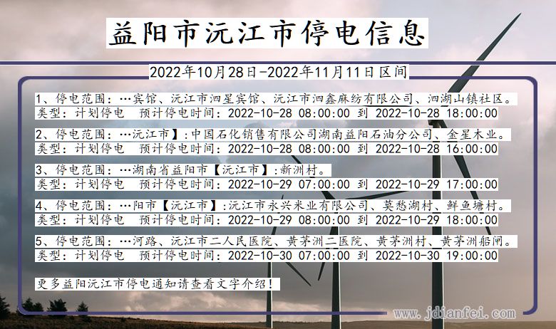 湖南省益阳沅江停电通知