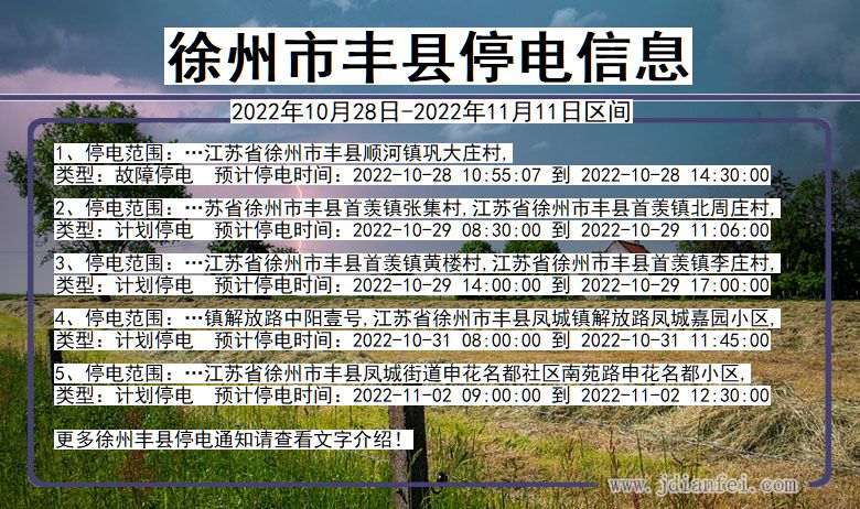 丰县2022年10月28日到2022年11月11日停电通知查询_徐州丰县停电通知