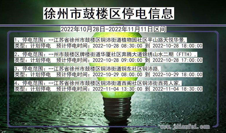 江苏省徐州鼓楼停电通知