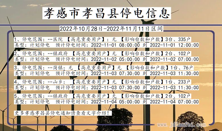 孝感孝昌停电通知 湖北省孝感孝昌停电通知