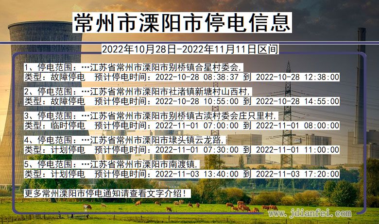 常州溧阳停电_溧阳2022年10月28日到2022年11月11日停电通知查询
