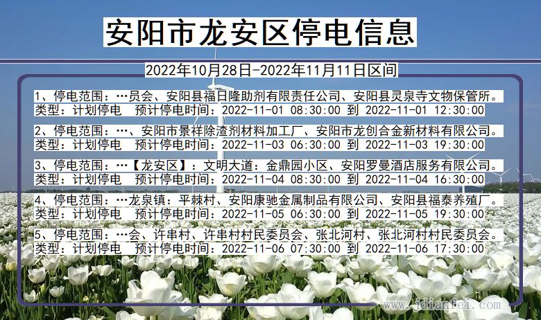 安阳龙安2022年10月28日到2022年11月11日停电通知查询_龙安停电通知