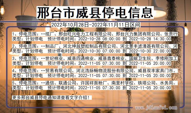 邢台威县停电查询_2022年10月28日到2022年11月11日威县停电通知