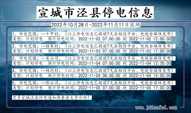 宣城泾县2022年10月28日到2022年11月11日停电通知查询_泾县停电通知