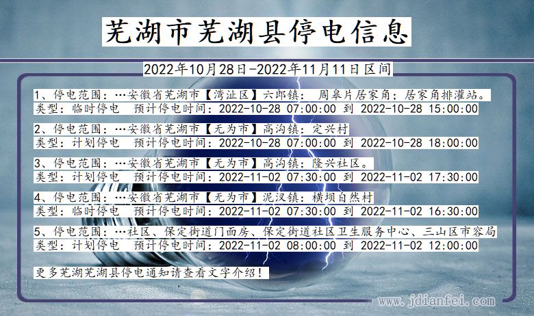 安徽省芜湖芜湖停电通知