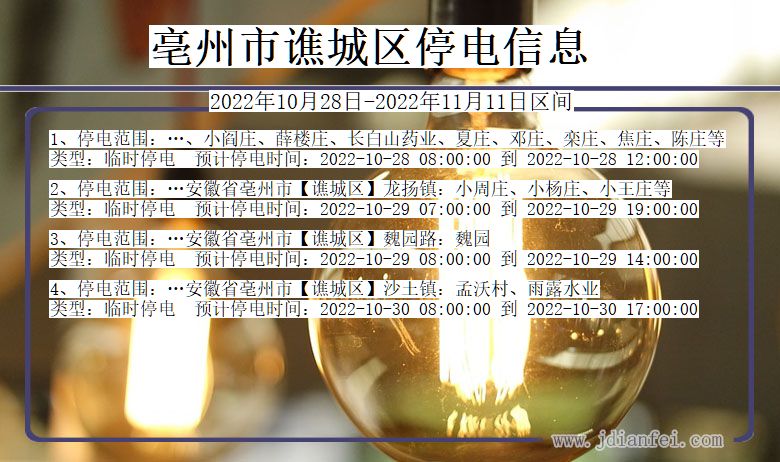 安徽省亳州谯城停电通知