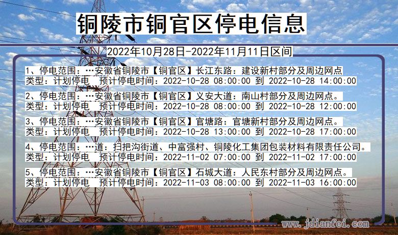 安徽省铜陵铜官停电通知