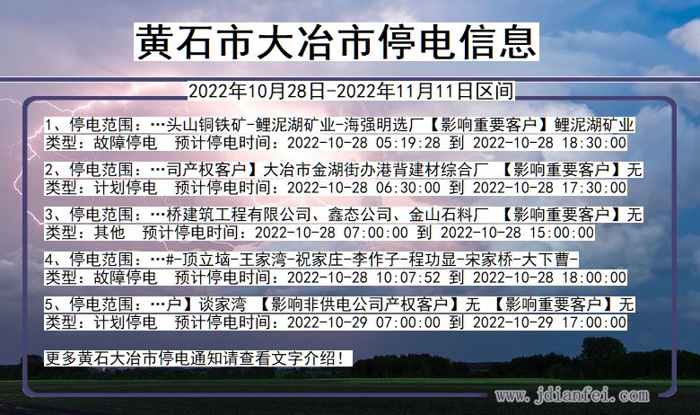 湖北省黄石大冶停电通知