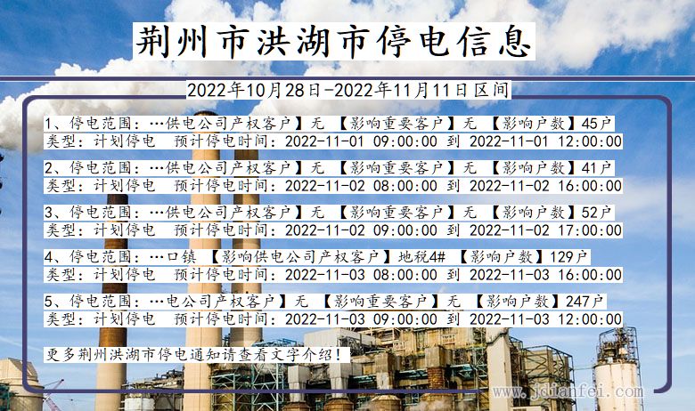 湖北省荆州洪湖停电通知