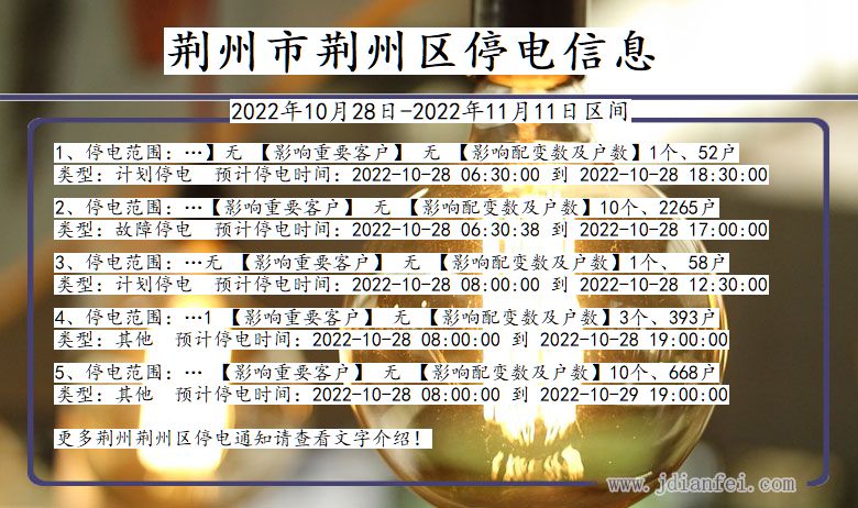 荆州2022年10月28日到2022年11月11日停电通知查询_荆州停电通知公告