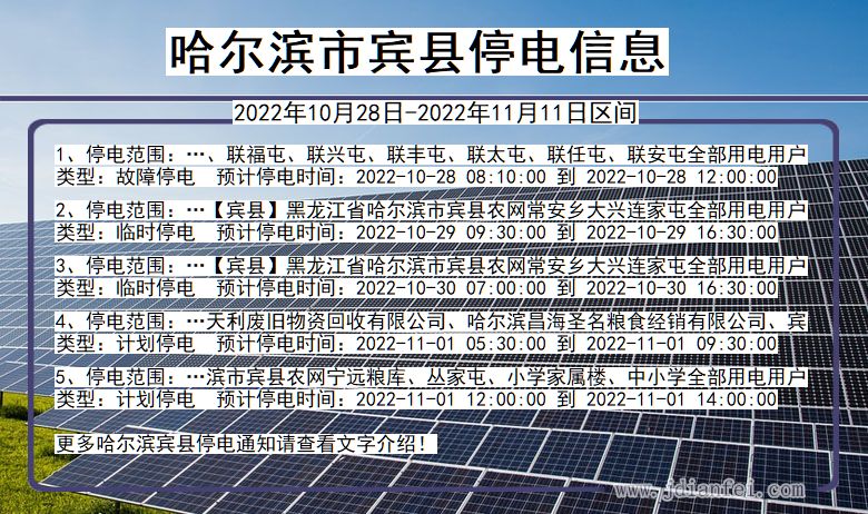 黑龙江省哈尔滨宾县停电通知