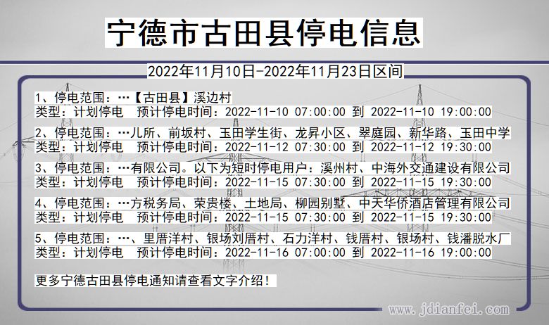 福建省宁德古田停电通知