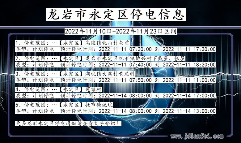 福建省龙岩永定停电通知