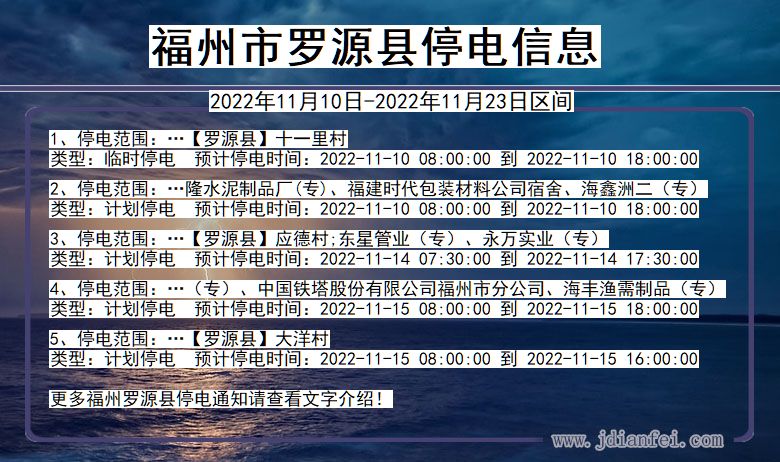 罗源停电查询_2022年11月10日到2022年11月23日福州罗源停电通知