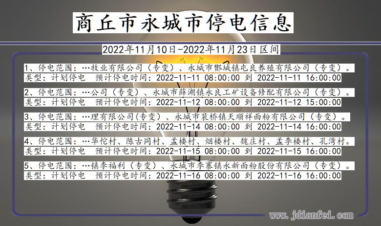 河南省商丘永城停电通知