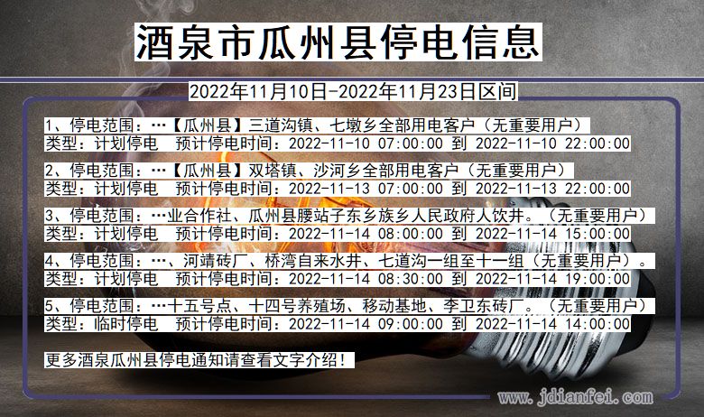 甘肃省酒泉瓜州停电通知