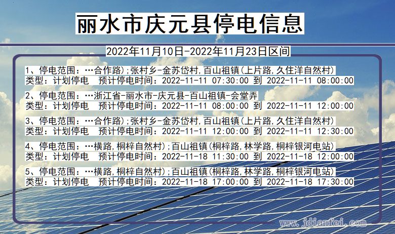 庆元停电_丽水庆元2022年11月10日到2022年11月23日停电通知查询