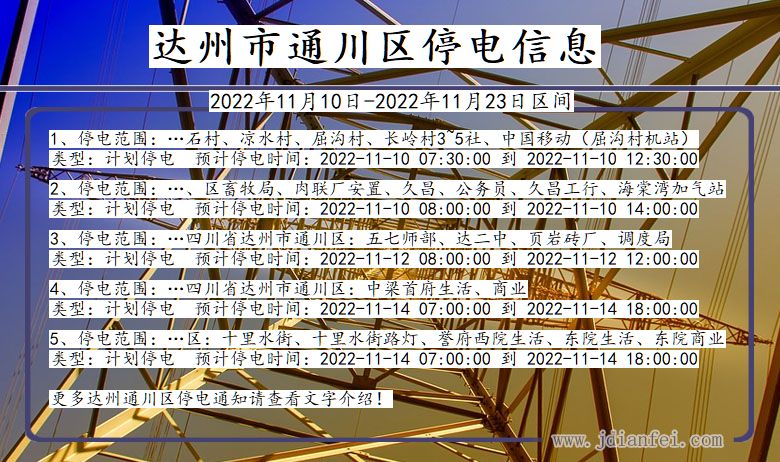 四川省达州通川停电通知