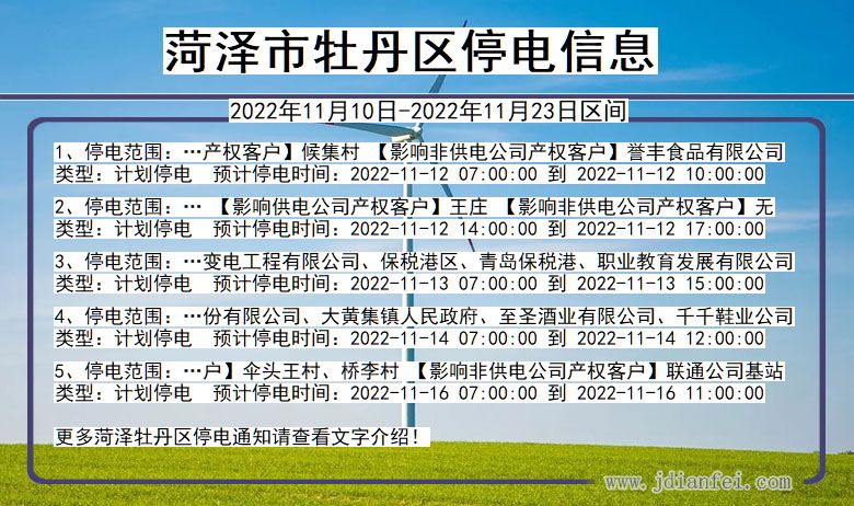 牡丹2022年11月10日到2022年11月23日停电通知查询_菏泽牡丹停电通知