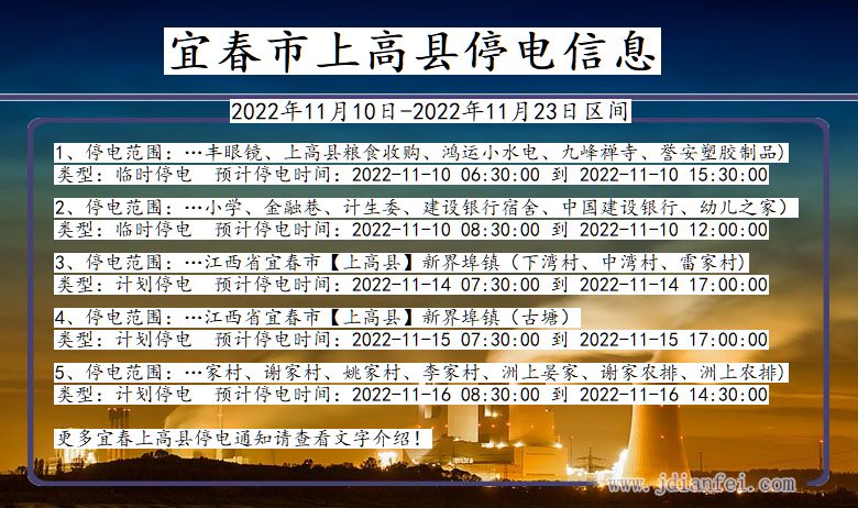 上高2022年11月10日到2022年11月23日停电通知查询_宜春上高停电通知