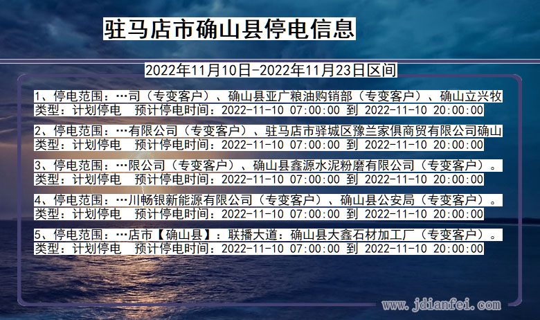 河南省驻马店确山停电通知