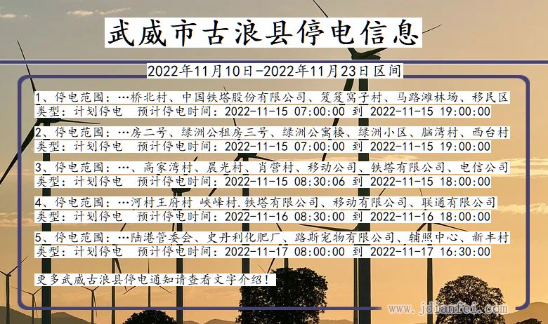 武威古浪2022年11月10日到2022年11月23日停电通知查询_古浪停电通知