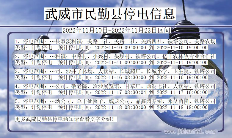 武威民勤停电通知 甘肃省武威民勤停电通知