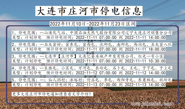 大连庄河停电_庄河2022年11月10日到2022年11月23日停电通知查询