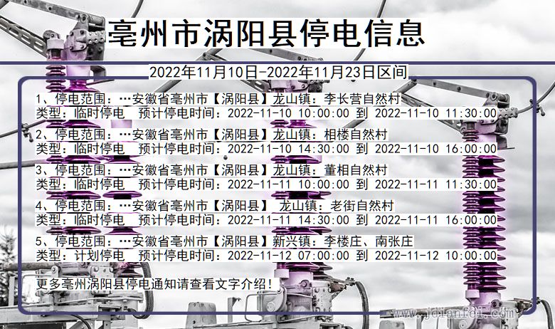 涡阳2022年11月10日到2022年11月23日停电通知查询_亳州涡阳停电通知