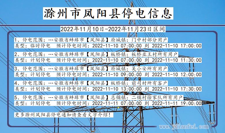 安徽省滁州凤阳停电通知