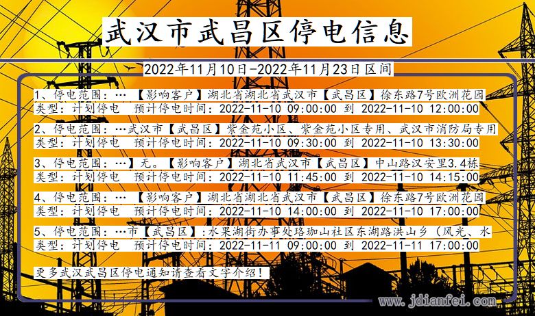 湖北省武汉武昌停电通知