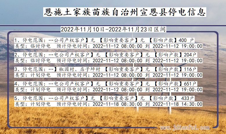 湖北省恩施宣恩停电通知