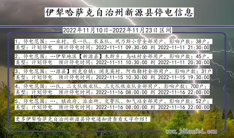 新疆维吾尔自治区伊犁哈萨克自治州新源停电通知