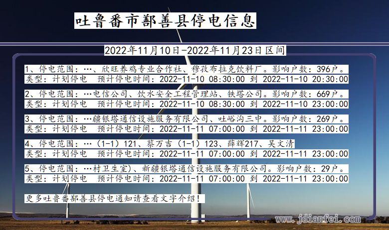 新疆维吾尔自治区吐鲁番鄯善停电通知