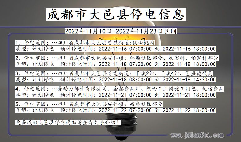 四川省成都大邑停电通知