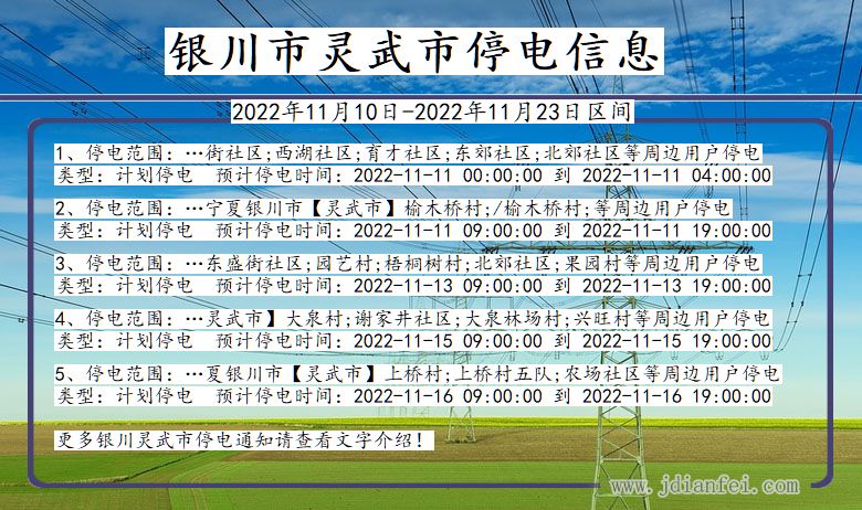 宁夏回族自治区银川灵武停电通知