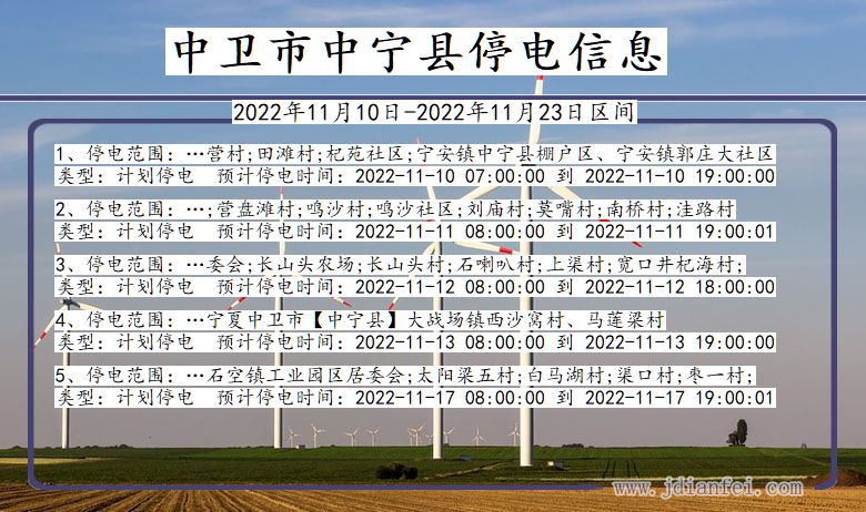 中卫中宁2022年11月10日到2022年11月23日停电通知查询_中宁停电通知