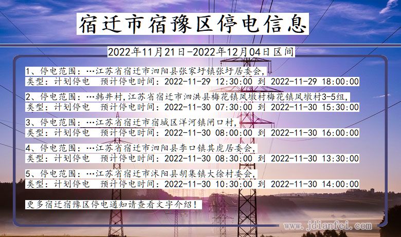 江苏省宿迁宿豫停电通知