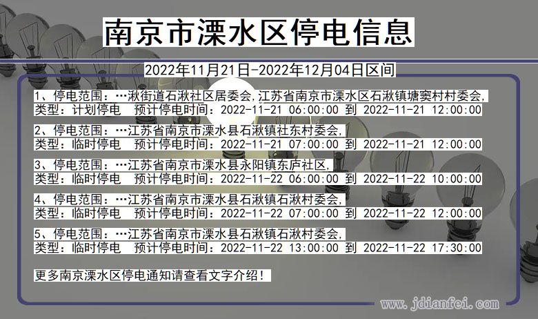 南京溧水停电_溧水2022年11月21日到2022年12月04日停电通知查询