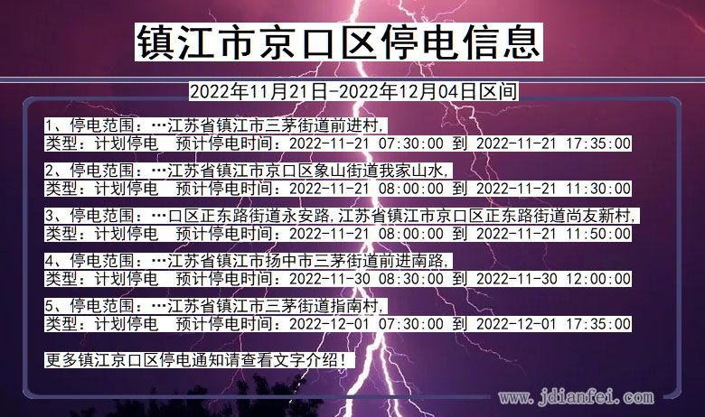 镇江京口2022年11月21日到2022年12月04日停电通知查询_京口停电通知
