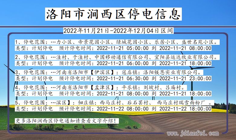 河南省洛阳涧西停电通知