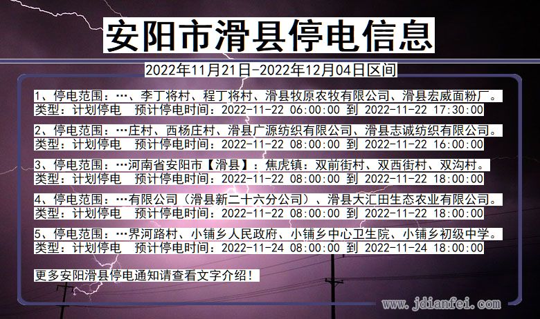 滑县停电查询_2022年11月21日到2022年12月04日安阳滑县停电通知