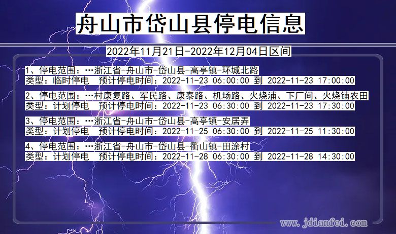 岱山2022年11月21日到2022年12月04日停电通知查询_舟山岱山停电通知
