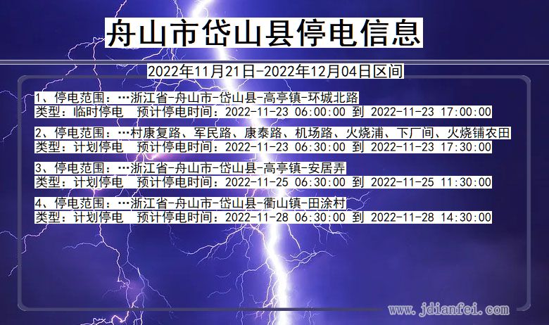 浙江省舟山岱山停电通知