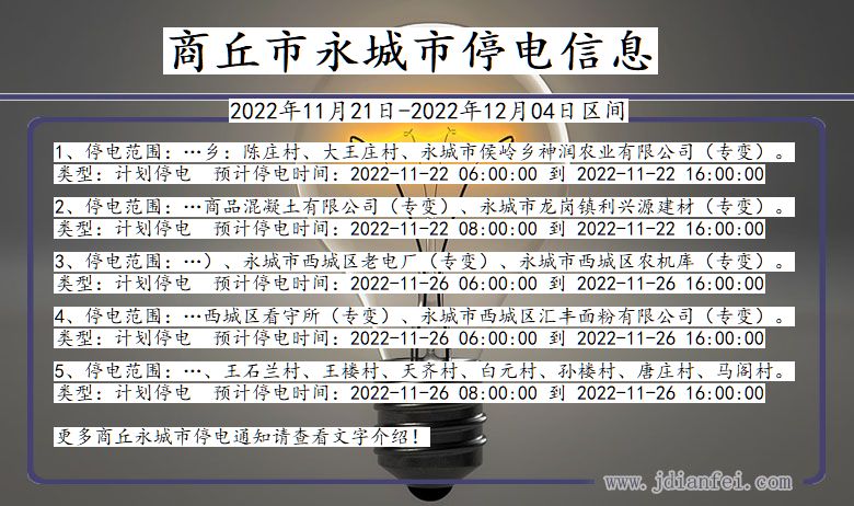 永城停电查询_2022年11月21日到2022年12月04日商丘永城停电通知